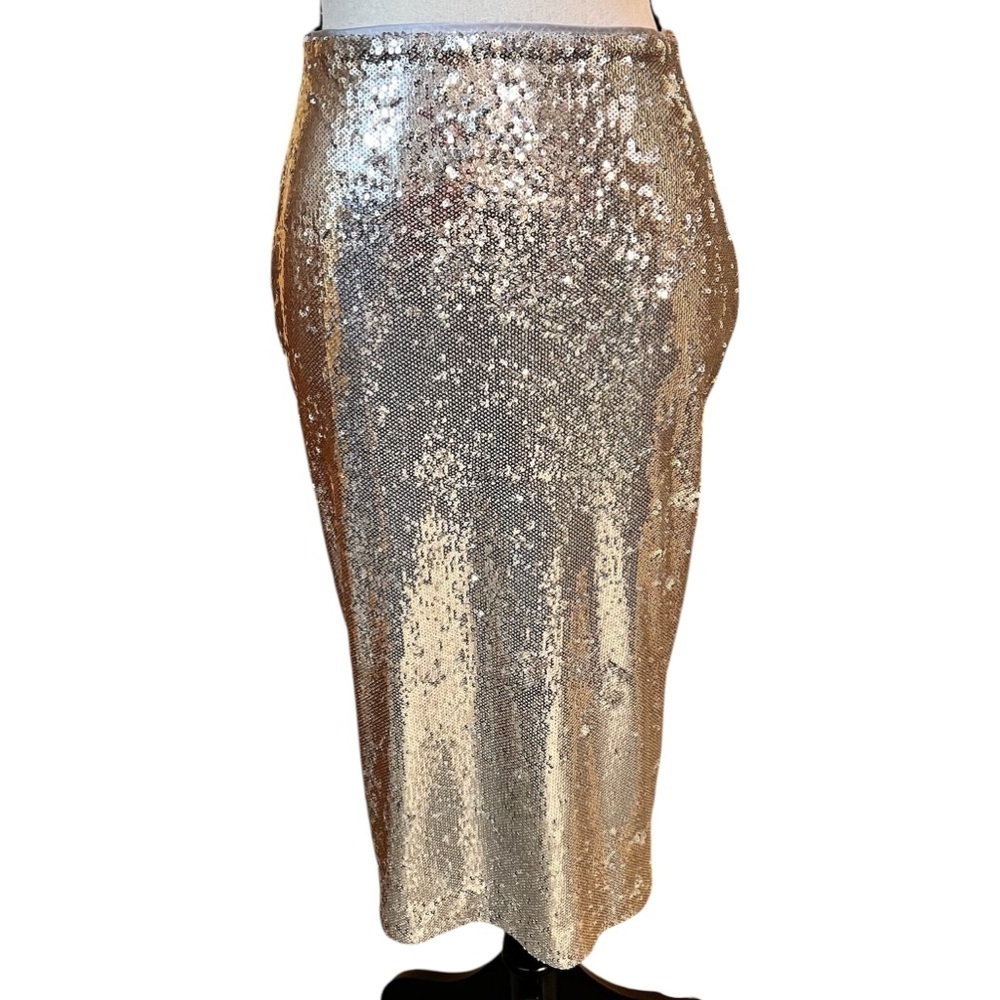 NWT LA LIGNE Soiree Silver Sequin Midi Skirt Sz-0